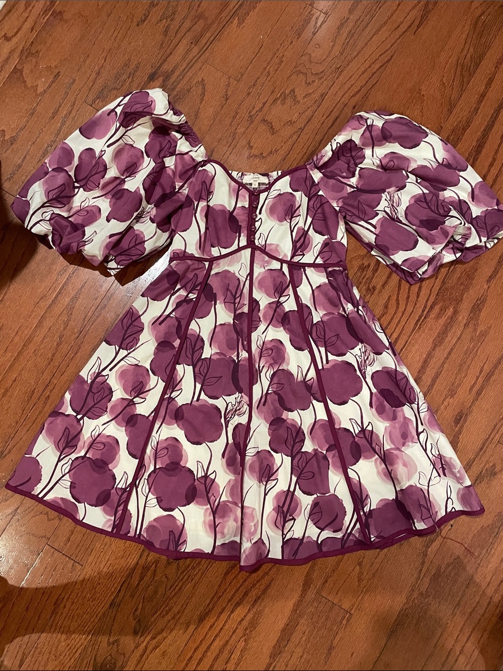 entro Purple plum Floral Puff-Sleeve women’s mini Dress